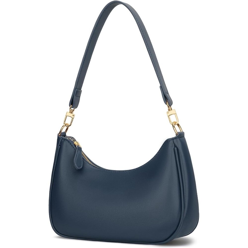 Women's Blue PU leather Cute Retro  Gold Chain Strap Underarm Hobo Purses